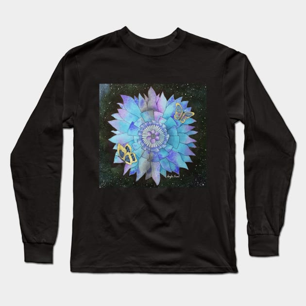 Flower and Butterfly mandala Long Sleeve T-Shirt by amyliafaizalart